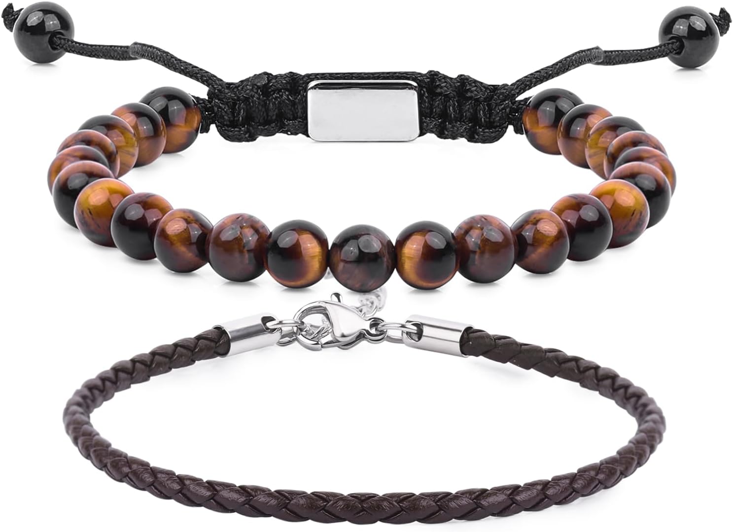 6mm(Tiger Eye) & Leather Bracelet
