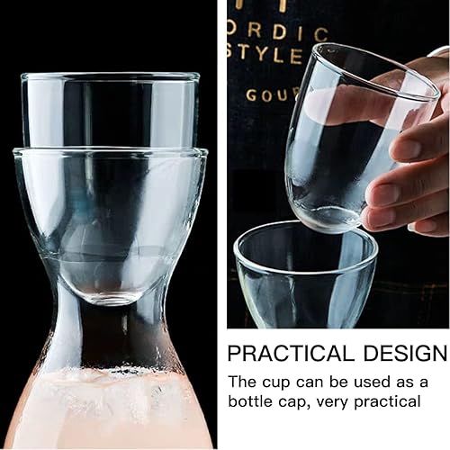 Miniatura 4 de Juego de jarras de agua de cabecera con vaso de vidrio para baño, dispensador de enjuague, decantador con taza de vidrio, contenedor para botella,