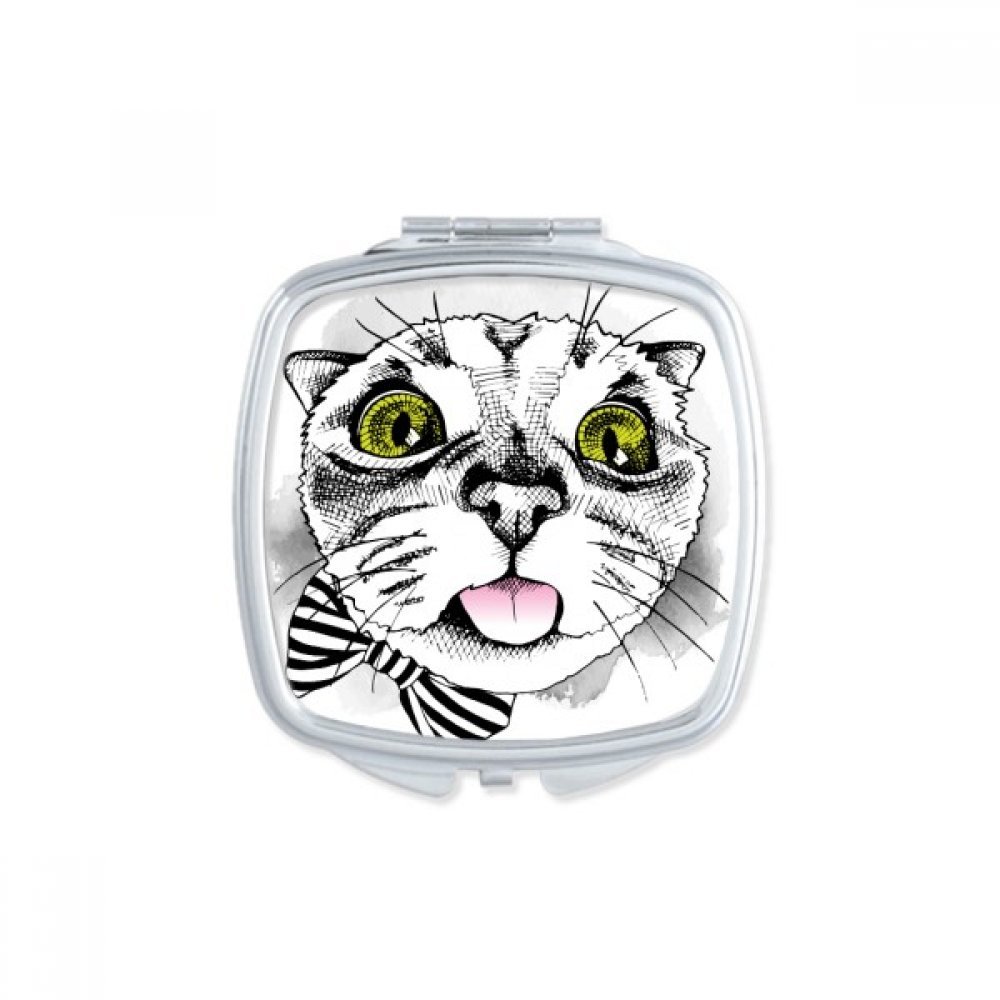 Miroir de poche de maquillage compact portable motif chat blanc