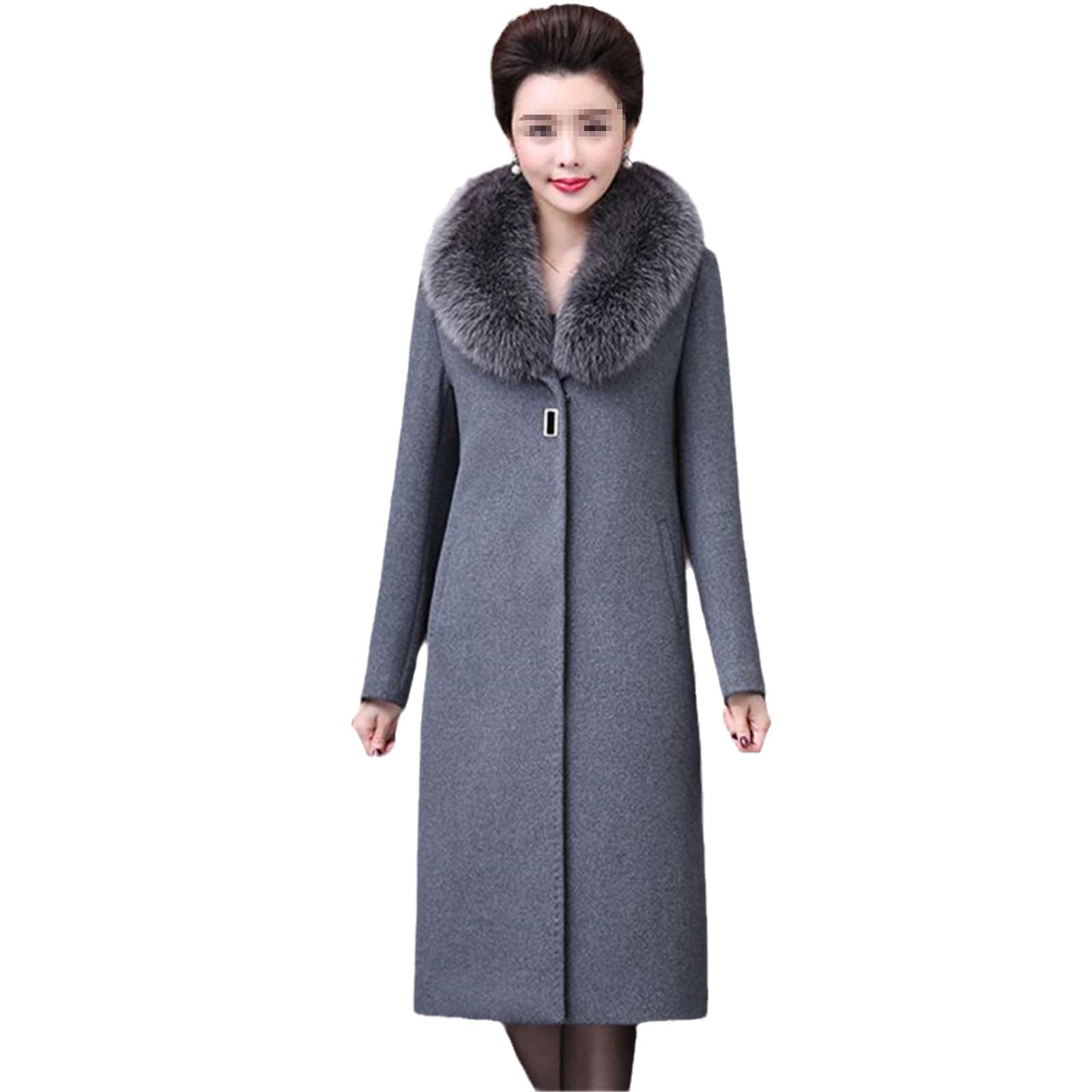 Giacca invernale Donne Cappotto Grande Pelliccia Collare Cappotto di Lana Casual Femminile Lungo Cappotto Vintage Oversize Outwear, grigio, XL