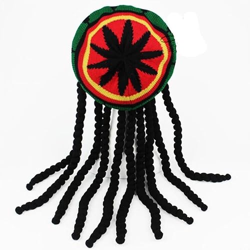 Miniatura 4 de HZYFP Peluca de rastas de estilo jamaicano Reggae sombrero de punto de ganchillo gorro de boina largo negro Negro