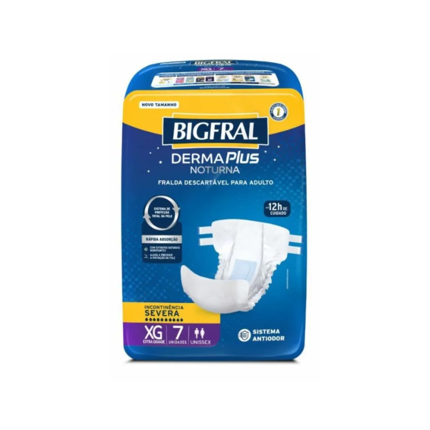 Fralda Geriátrica Bigfral Derma Plus Noturna XG Incontinência Severa 7 Unidades