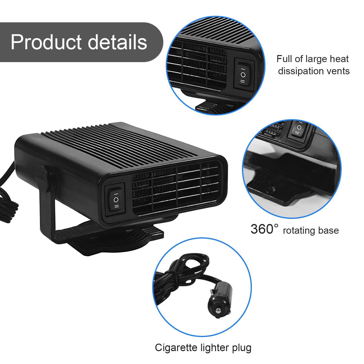Riscaldatore per Auto Riscaldatore e Sbrinatore Portatile 12V 150W, Riscaldatore/Ventola di Raffreddamento 2 in 1, Presa Accendisigari