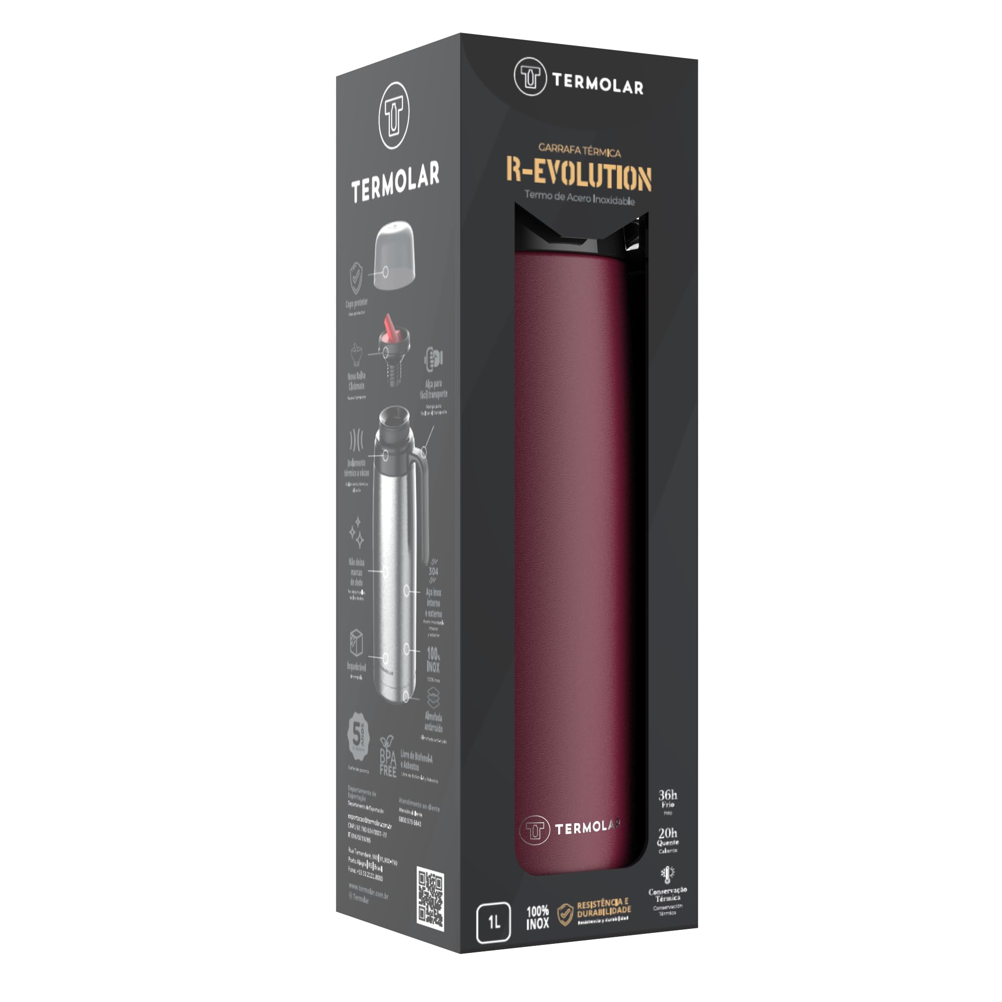 TERMOLAR - Termo R-EVOLUTION 1L con Pico Cebador para Mate y Asa | Termo Acero Inoxidable 304 | Retención Térmica 20H Calor / 36H Frío | Botella Aislante de Viaje Premium para Café o Té (Rosa)
