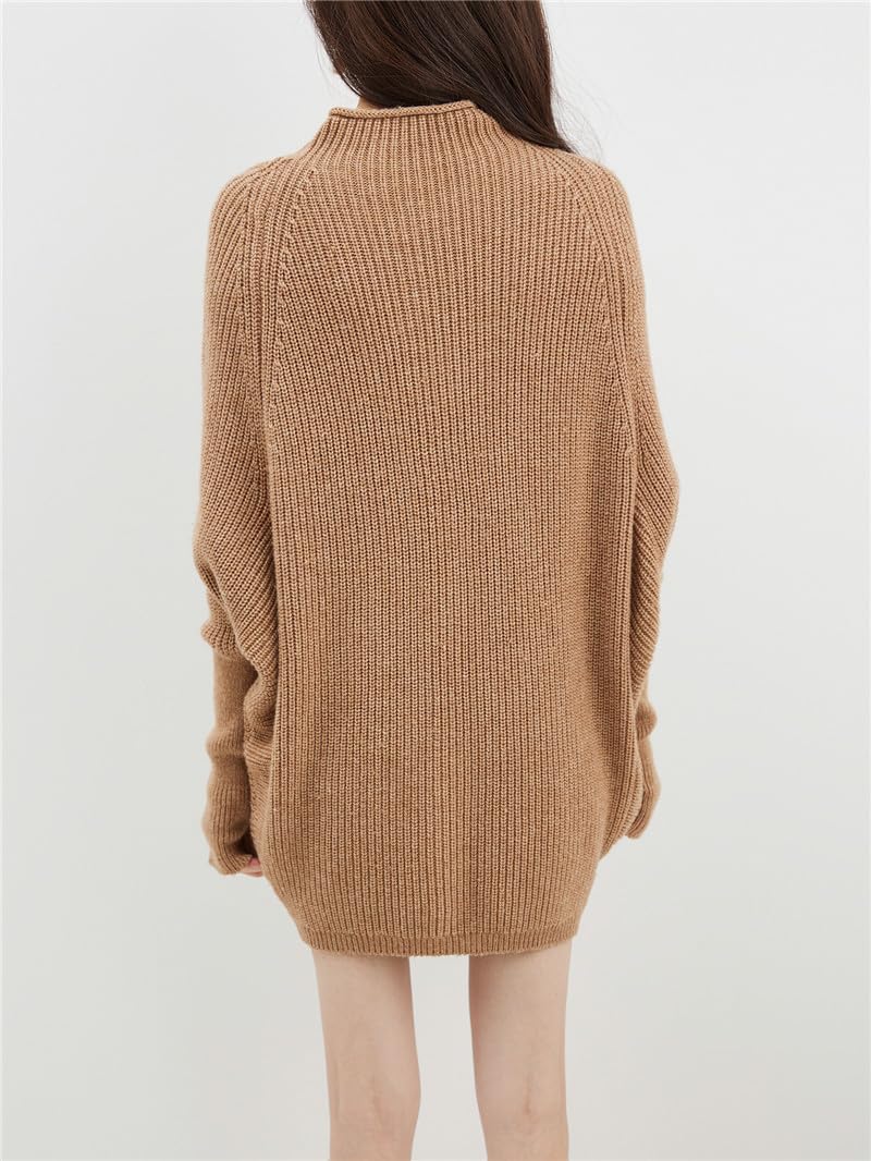 Dninmim Maglione da donna in lana con collo a lupetto, autunno e inverno, oversize, a maniche lunghe, stile vintage