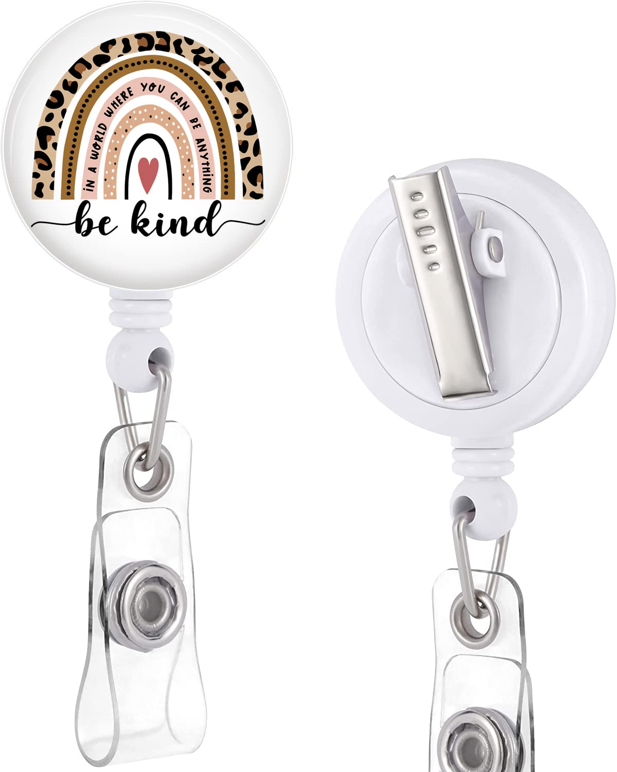 Badge Reels Holder Retractable with ID Clip for Nurse Name Tag Card Leopard Rainbow Be Kind Design Nursing Doctor Teacher Student Medical Work Office Alligator Clip ZJK515