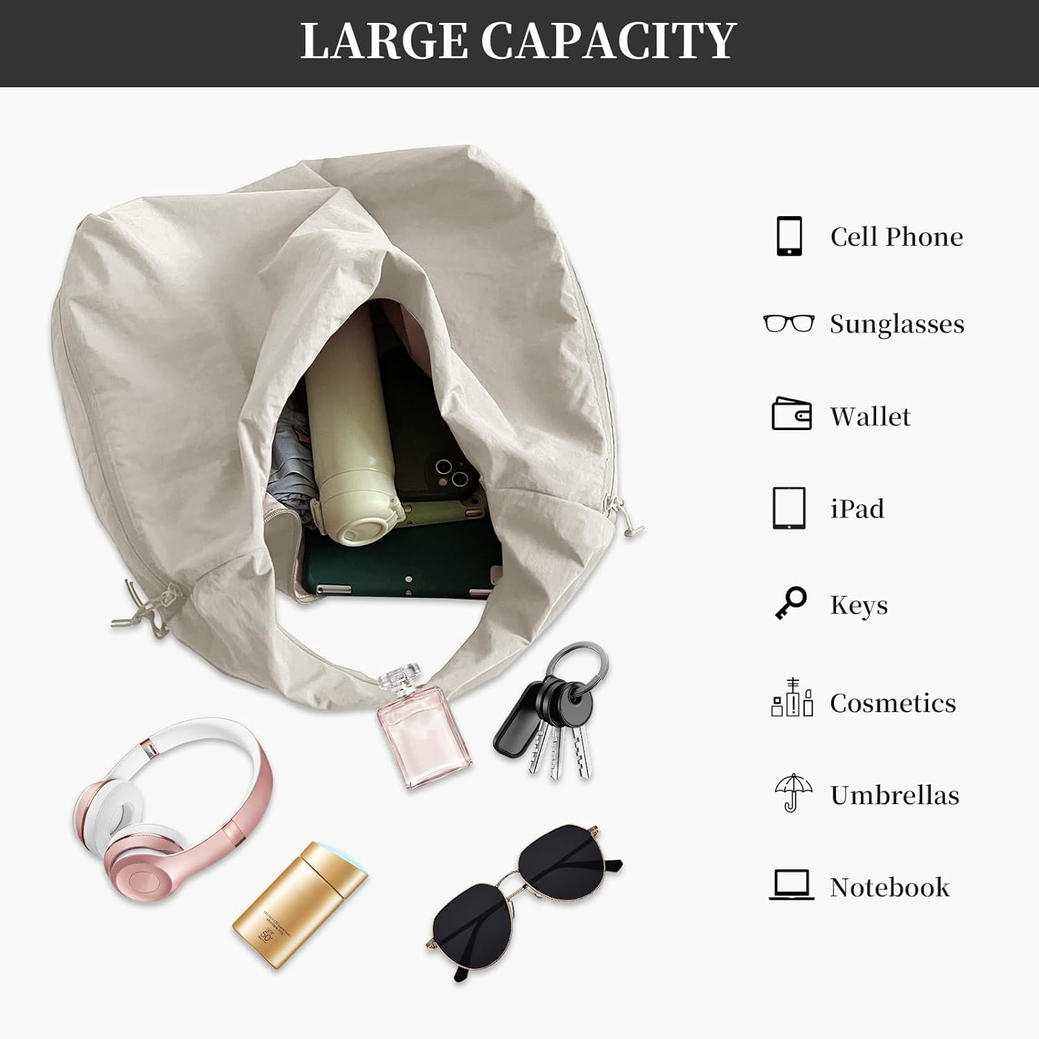 Slouchy Nylon Hobo Bag for Women Large Tote Underarm Shoulder Bag Travel Beach Gym Weekend Vacation - Image 6