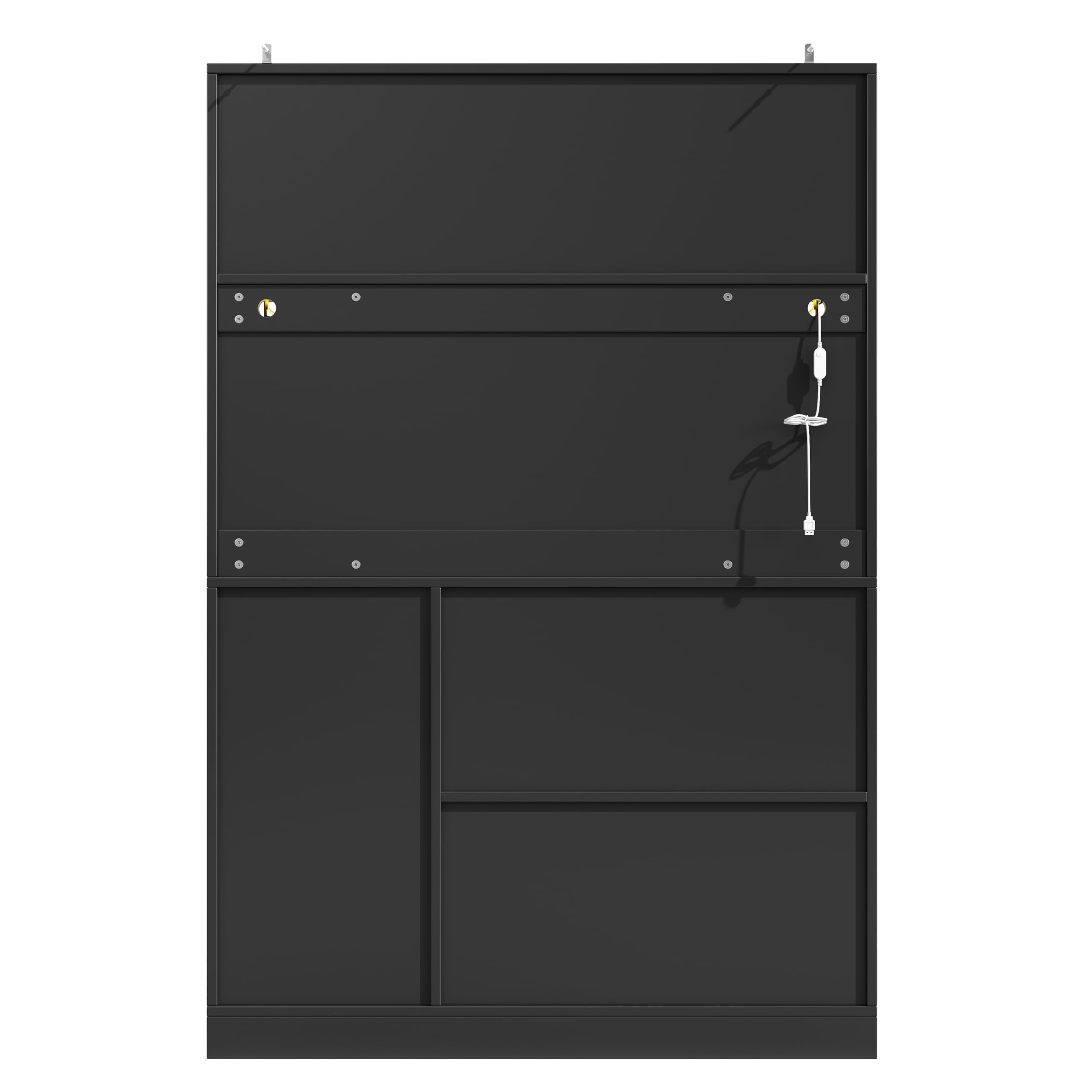 Mobile da cucina a buffet, 120 x 40 x 188 cm, stile rustico, 4 ante, con striscia luminosa a LED e porta bevande, colore nero.