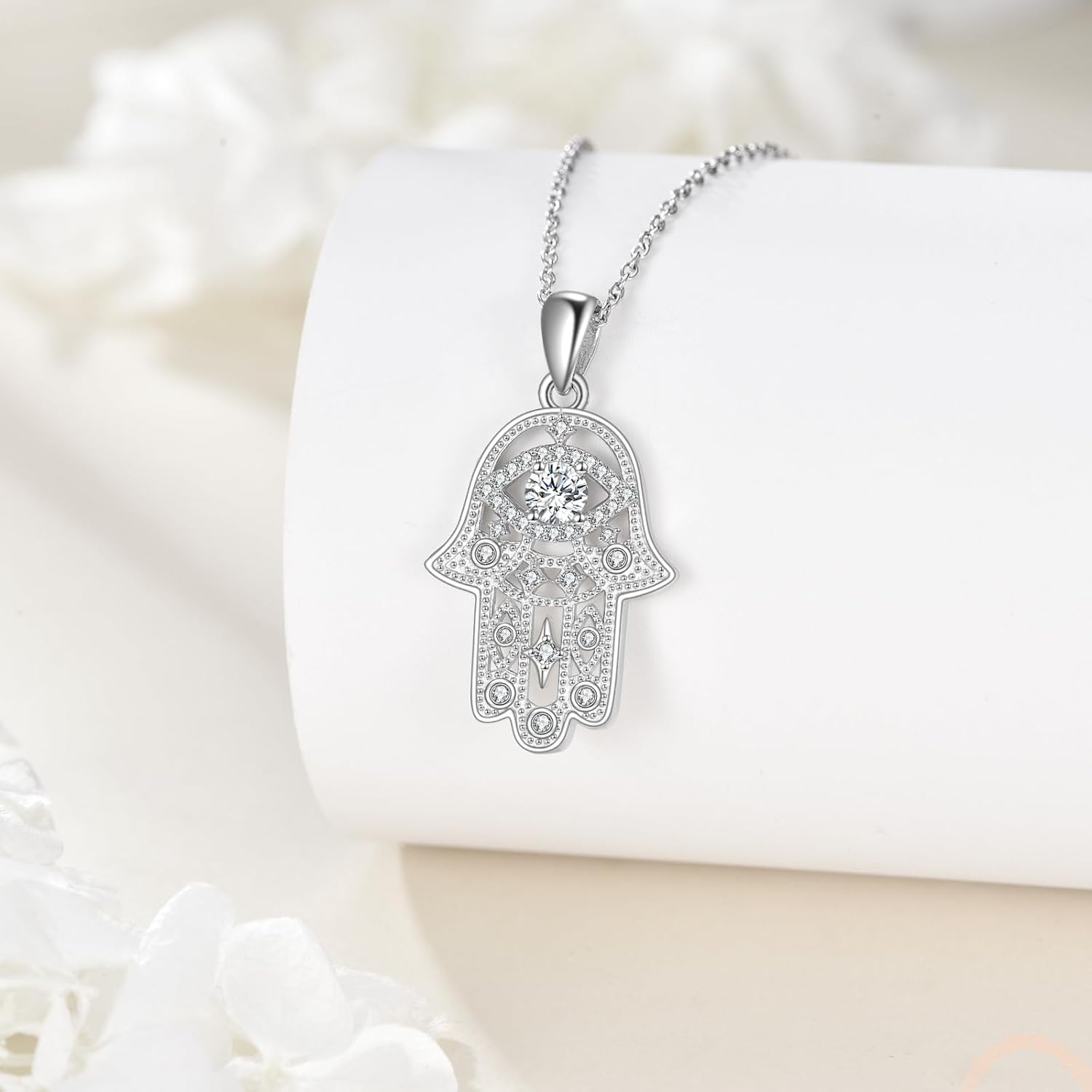 Moissanite Hamsa Hand of Fatima Evil Eye Necklace Sterling Silver Hamsa Hand Pendant 0.3 Carat Moissanite Jewelry Gifts for Women Men - Image 4