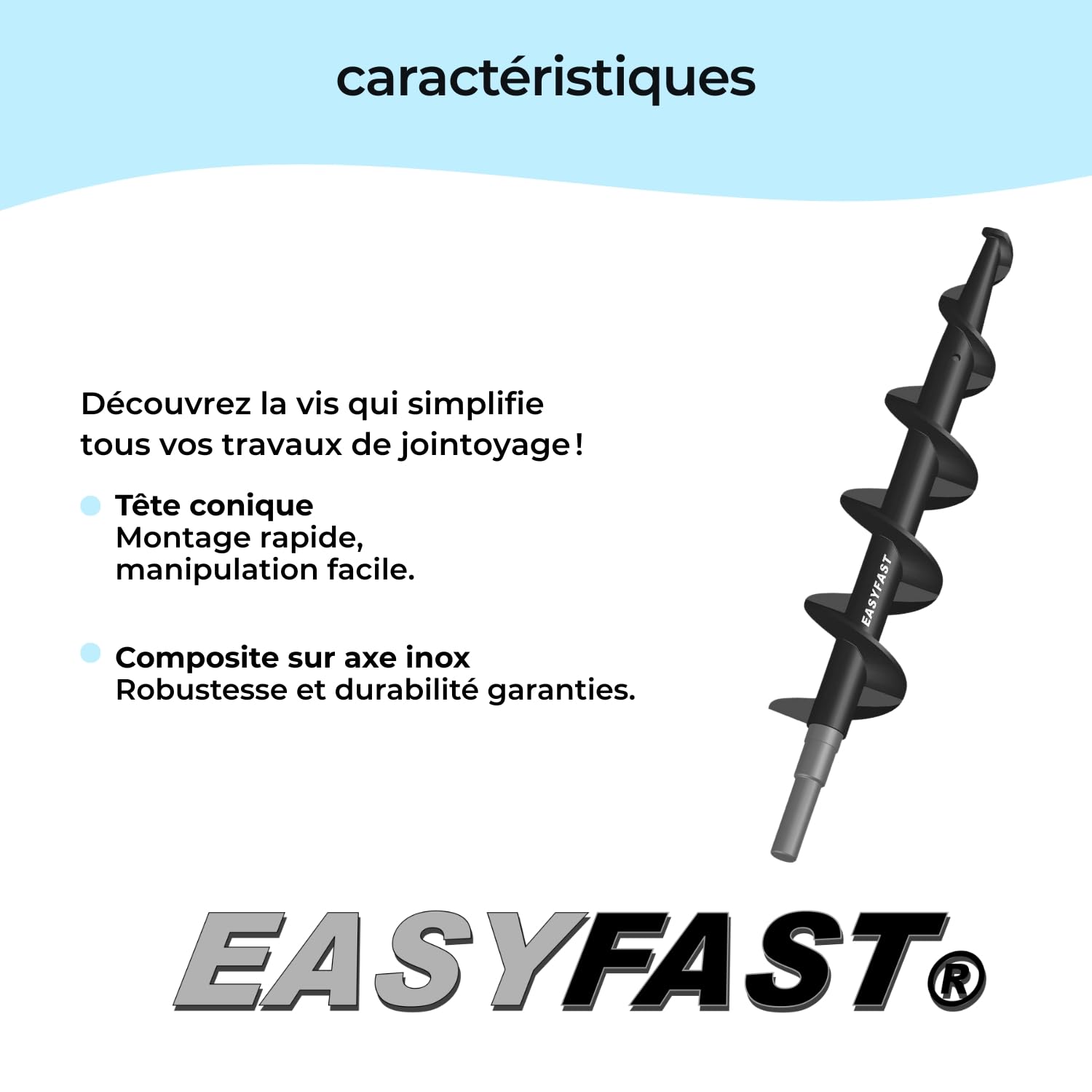 VIS SANS FIN, En Composite Surmoulé Sur Axe en Inox, Accessoire pour Applicateur Rapide de Joint Mortier EASYFAST®, Outil Maçonnerie Pierres et Briques