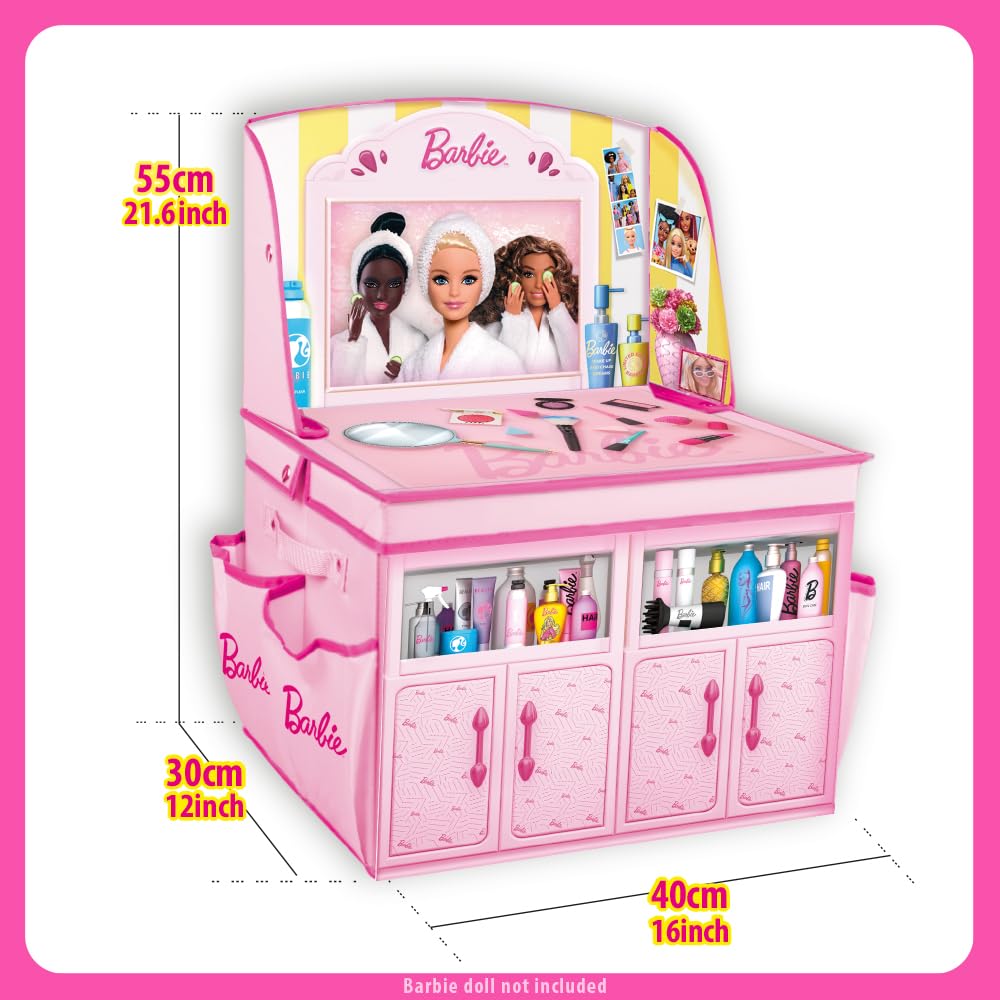 Barbie Doll Storage Vanity Chest, 2-in-1 Foldable Storage Box & Vanity Playset, Stores 60+ Dolls & Accessories - Image 3