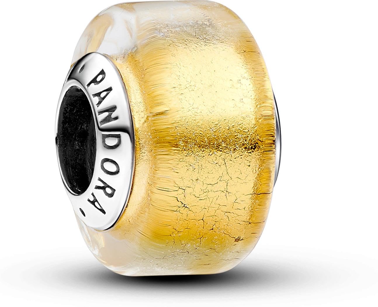 PANDORA Ciondolo Moments in argento Sterling con vetro di Murano trasparente e lamina d'oro k