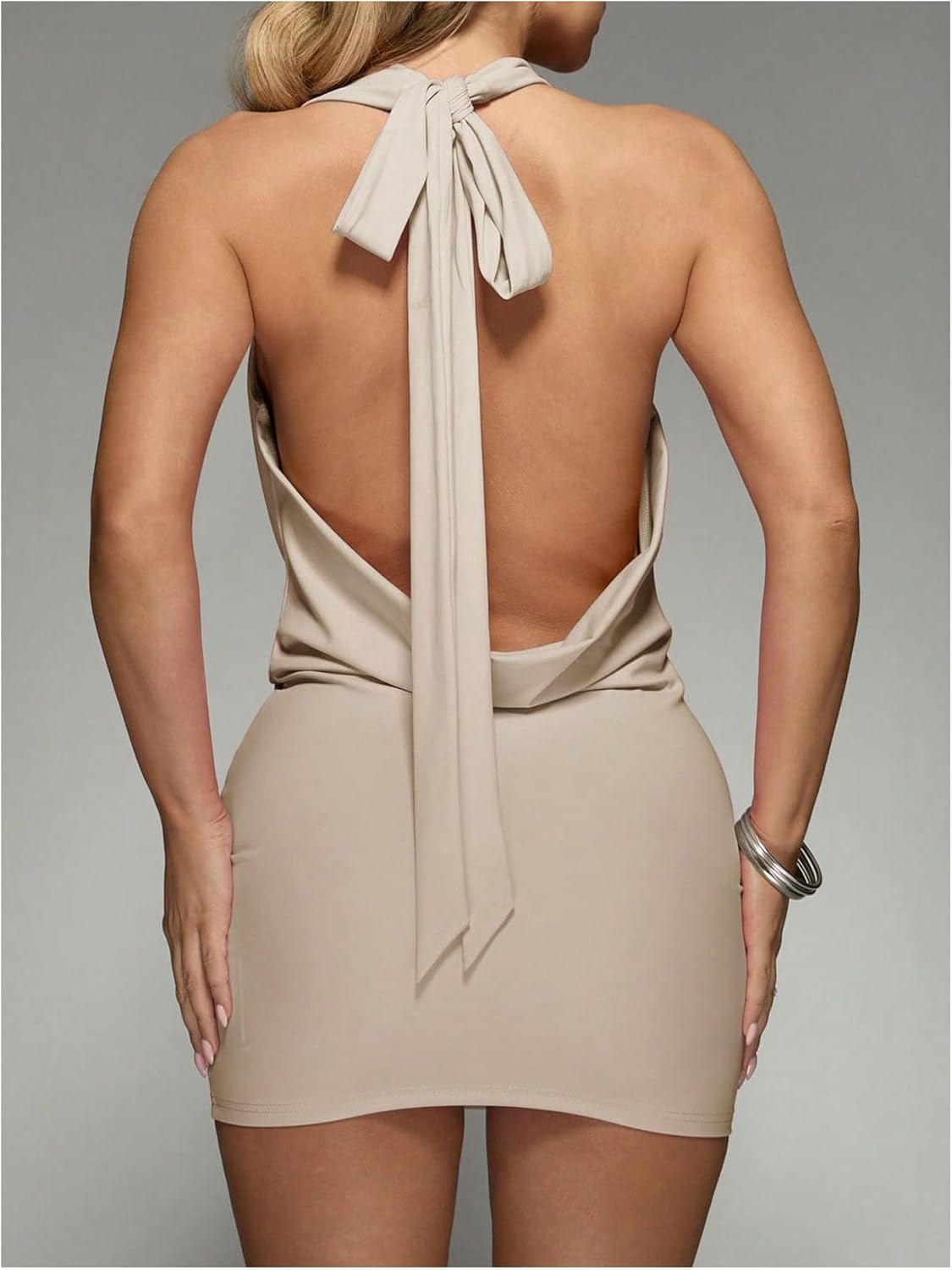 SOLY HUX Women's Sexy Deep V Neck Halter Bodycon Mini Dress Club Night Cocktail Dresses - Image 2