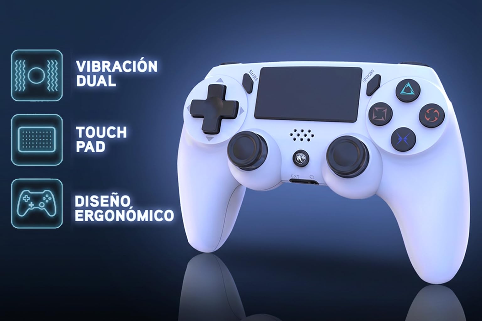 Manette sans fil blanche Bluetooth compatible avec PS4, PS3, PC, Android, Windows Gamepad 6 axes avec vibration Double lumière LED Joystick Rechargeable Jeux Shooters Courses Sports Action