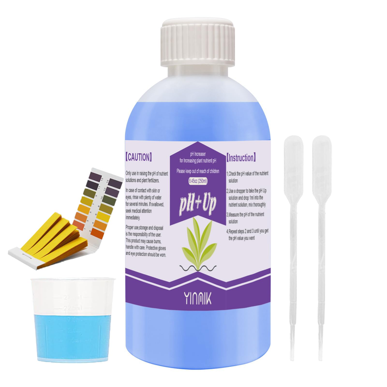 YINMIK General Hydroponics pH uP Solution, pH Plus Control Liquid Increases pH, 250 ml Premium Buffer for pH Stability, Suitable for All Hydroponic Feeding Systems