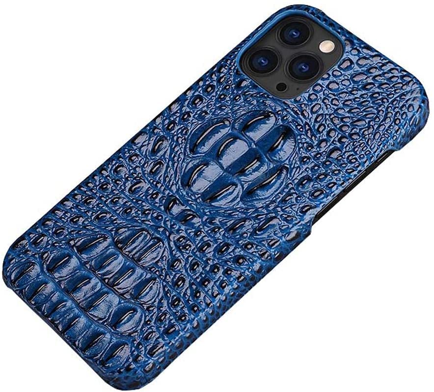 Coque iPhone 13 Pro effet crocodile en cuir bleu élégant