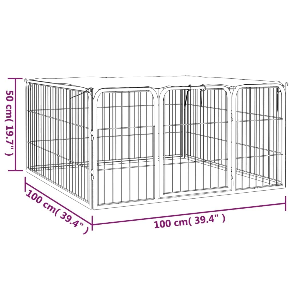 4-Panel Metal Dog Playpen with Door, Black | Features powder-coated steel construction measuring 100x100x50 cm, providing a secure exercise yard for puppies.