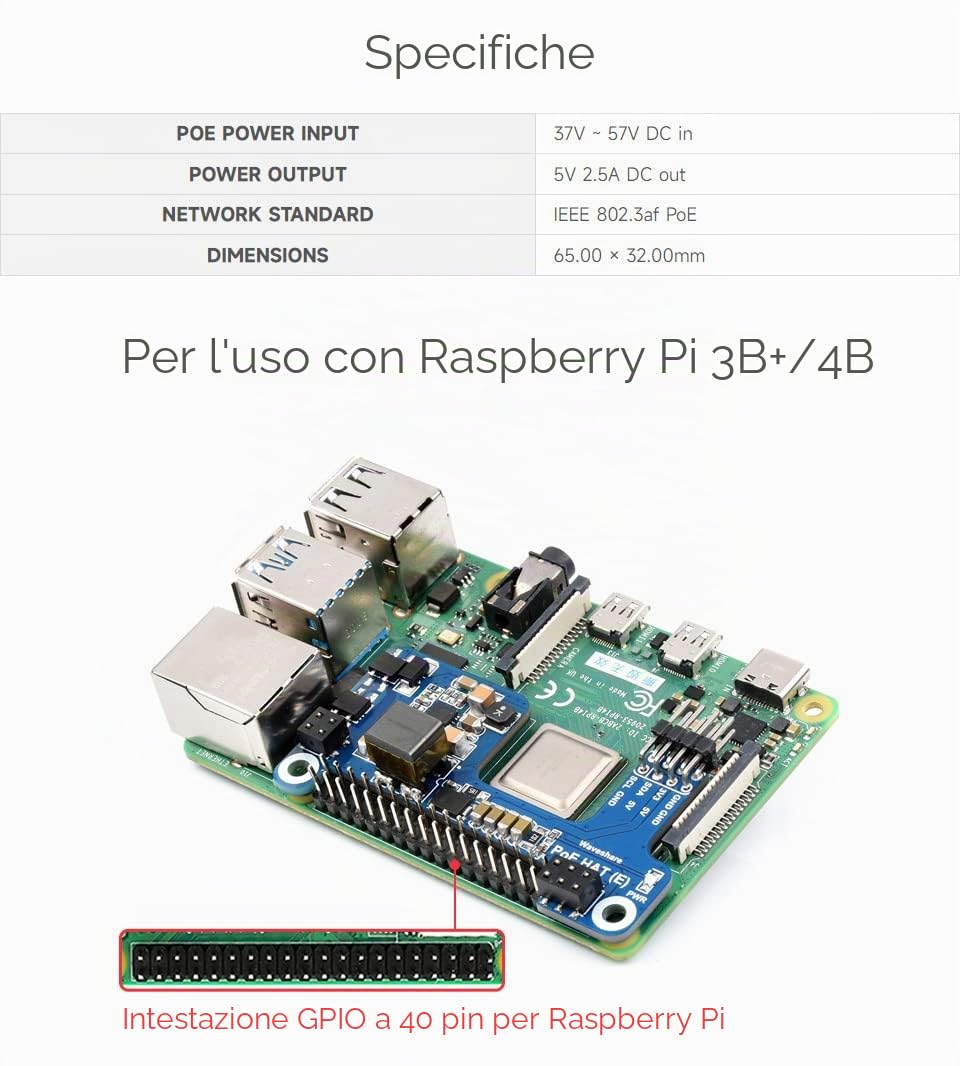 Waveshare Power Over Ethernet HAT E Type Compatible with Raspberry Pi 3B+/4B 802.3af-Compliant