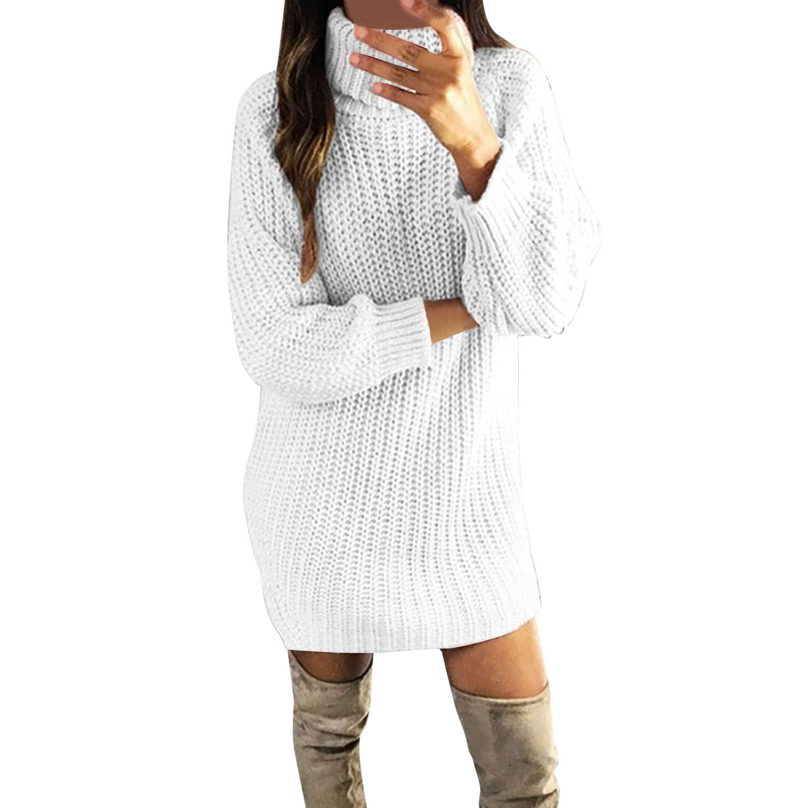 Strickpullover Kleid Für Frauen Mode Einfarbig War Produktbild-Vorschau 3