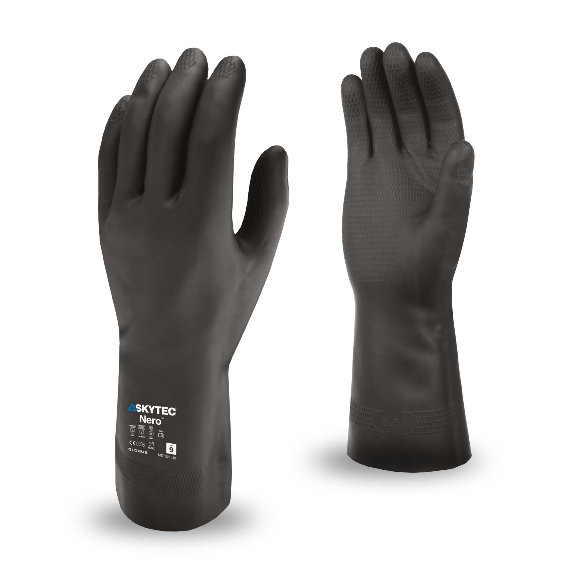 Skytec Nero Rubber Chemical Resistant Gloves, 10 Pairs Small Reusable Heavy Duty Work Gloves with Acid & Alkali Protection, Non-Slip Grip for Industrial Work, Maintenance & Chemical Handling