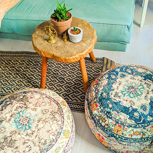 Mandala Life Art Bohemian Yoga Decor Floor Cushion Cover - 24X8 Inches - Round Meditation Pouf Case - Printed Cotton Rug Pillow #TOP5