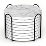 Billbotk 9 Pieces Ceramic Coasters for Drinks with Holder, Absorbent Drink Coasters for Coffee Table, Marble Style Coasters Wooden Table, Suitable for Kinds of Cups, 4 Inches