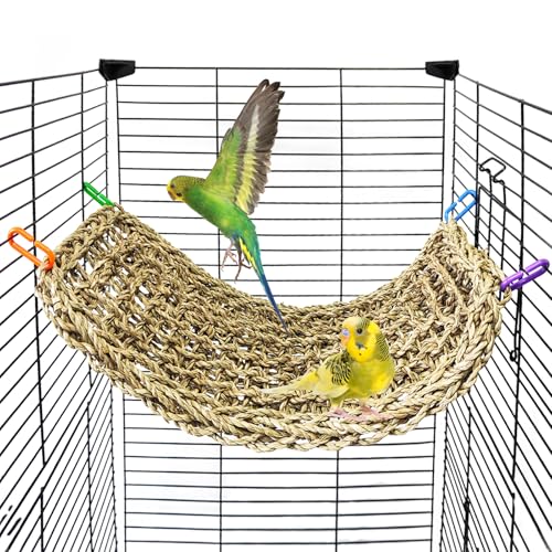 Image of Bird Seagrass Mat 16 x 7 inch Parrot Natural Grass Woven Net Hammock Parakeet Climbing Rope Ladder Mat Chew Toys Cage Accessories for Pigeon Cockatiel Conure Budgie Cockatoo Rat Hamster