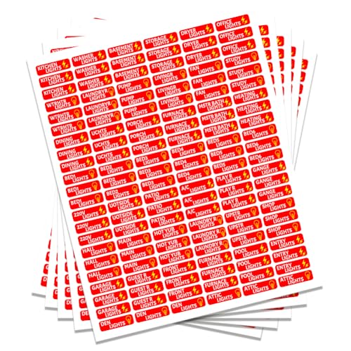 GOMAKERER 660pcs etiqueta para la caja del interruptor de circuito Etiquetas de identificación del panel de fusibles eléctricos rojos enchufes y luces indicadoras para la oficina en casa Catálogo de