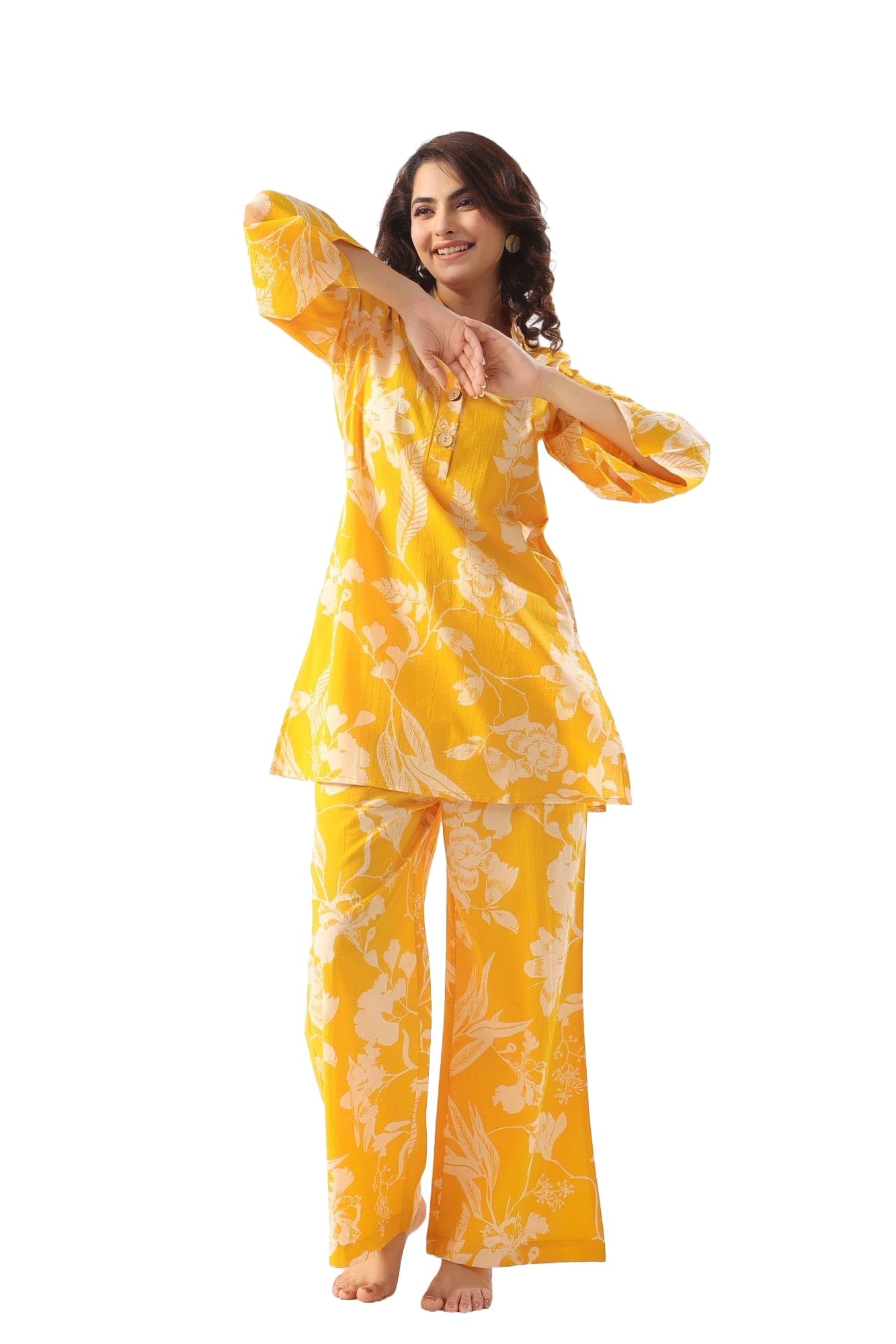 Lookmark Women's Latest Printed Cotton Blend Straight Kurta And Palazzo Pant Set (Az-Lm-Og1-Ks2162-Xl) Yellow