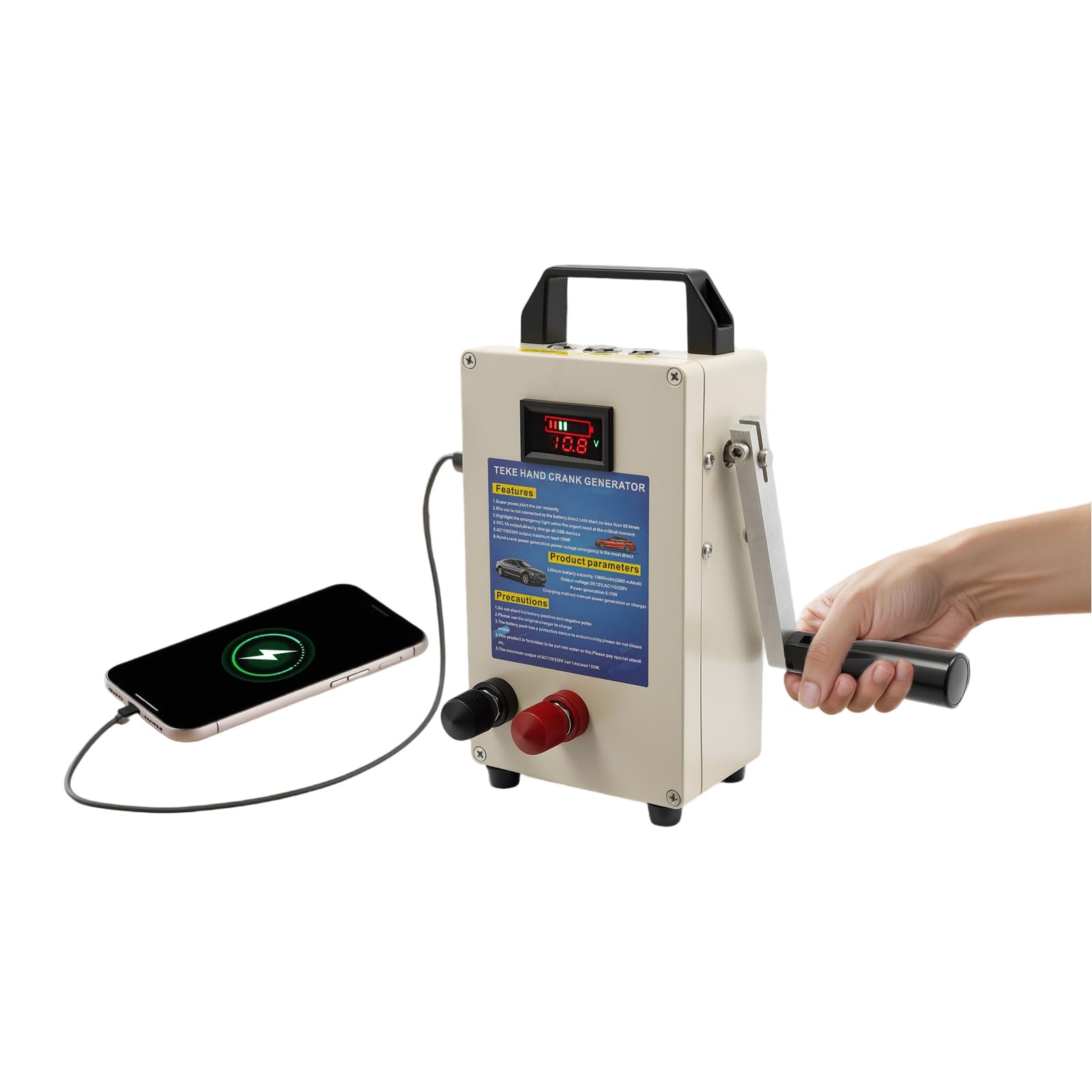 BQDRTMZ Hand Crank Generator 15W 110V Power Station Emergency Hand Generators with 3 Handy Power Supply Portable Generator