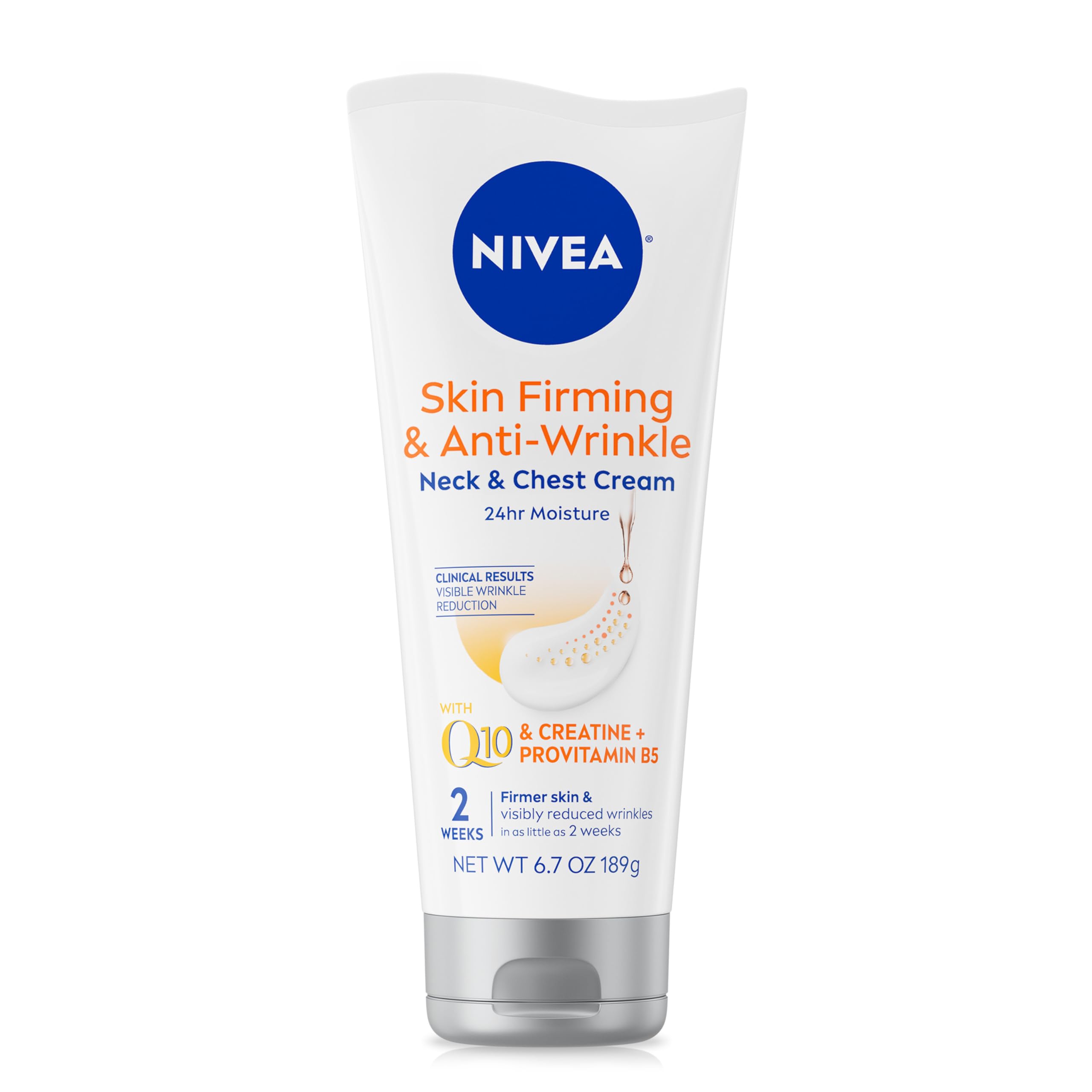 Nivea Skin Firming and Anti Wrinkle Neck and Chest Cream with Q10, Creatine and Provitamin B5, Skin Firming Body Cream Reduces the Look of Fine Lines and Wrinkles, 6.7 Oz Tube