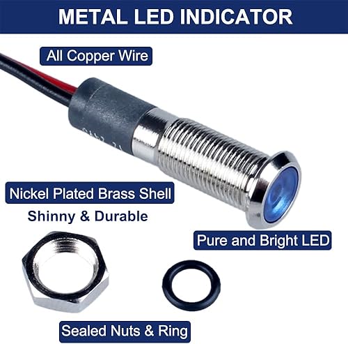 Miniatura 2 de DMWD 5 unidades de 0236in 12V-24V 20mA luz indicadora LED de ahorro de energía agujero de montaje de 14 impermeable con 59 pulgadas cable para