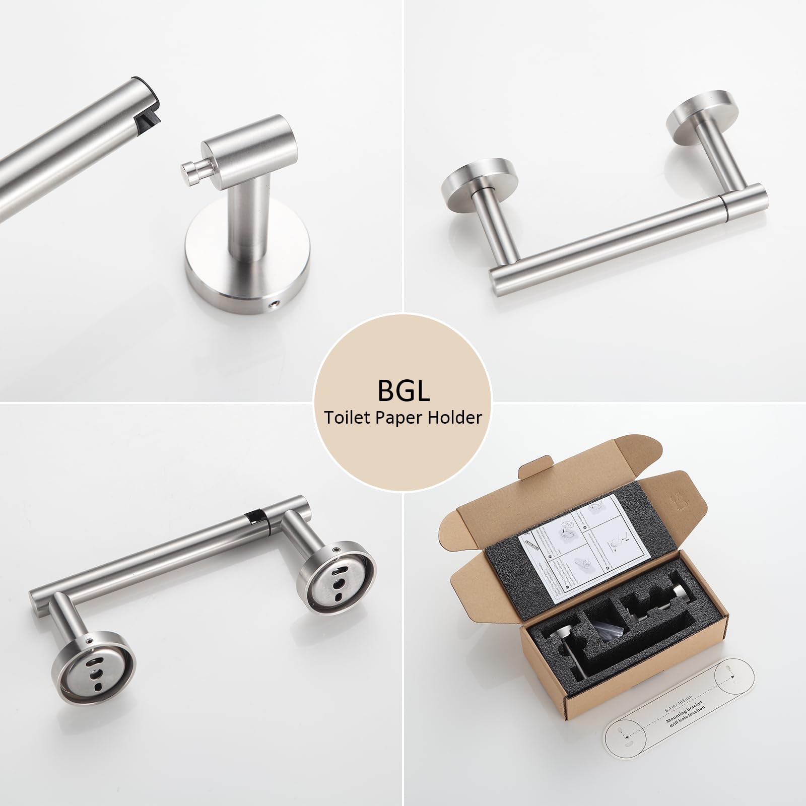 BGL Toilet Paper Holder Brushed Nickel Wall Mount, Brush Nickel Bathroom Toilet Paper Holder Brushed Nickel SUS 304 Stainless Steel, Double Post Pivoting Toilet Paper Roll Holder for Bathroom RV — Amazon image 3