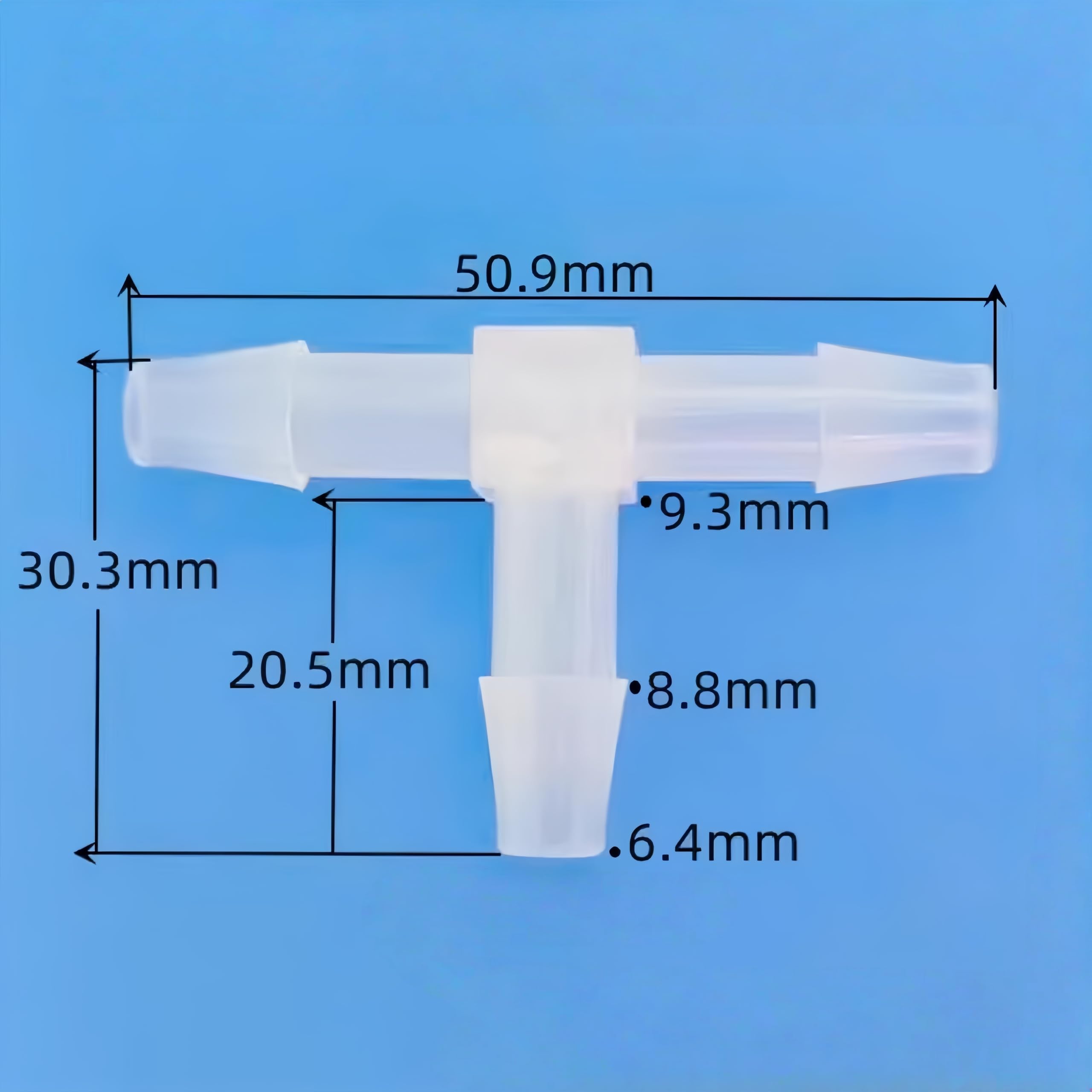 Trójnik węża w kształcie litery T, 25 sztuk, plastikowy adapter wielokrotnego użytku do maszyn laboratoryjnych i spożywczych, średnica 4,8 mm (3/40.6 cm)