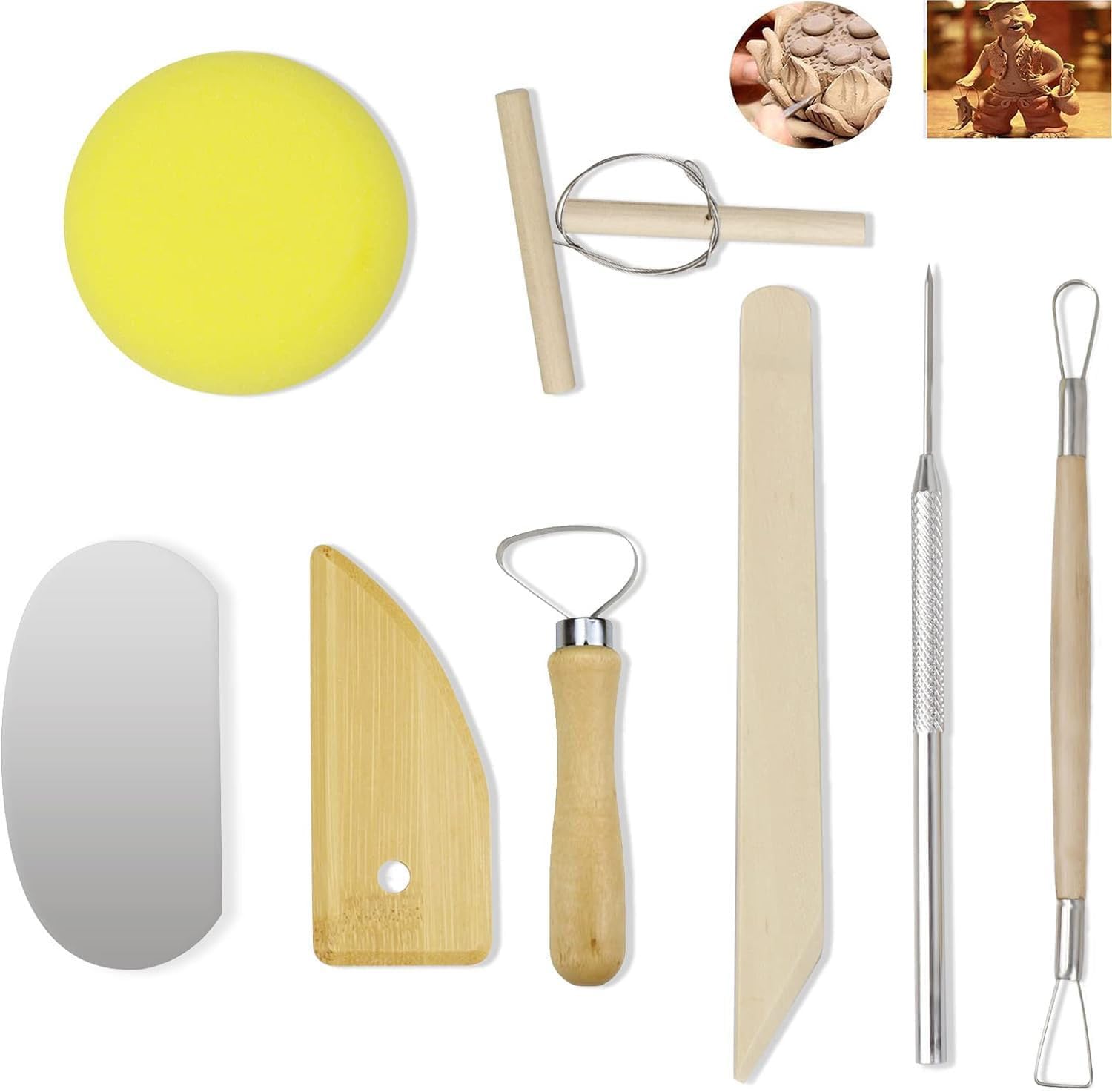 8 Pieces Polymer Clay Tools, Ceramic Pottery Tools, 8 Pieces Wooden Pottery Sculpting Clay Cleaning Tool Set, Clay Sculpting Tools, 8-Piece Wooden Pottery Clay Wax Tool Kit for Beginners