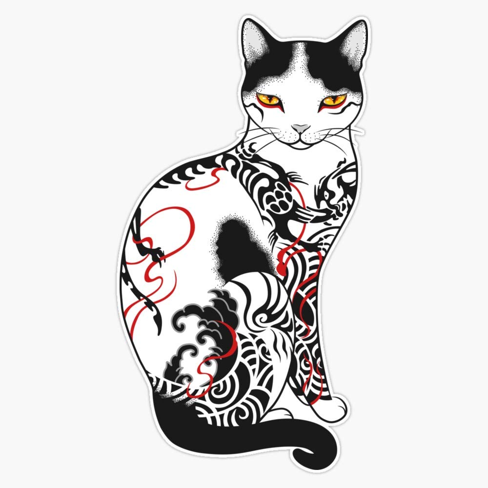 Leyland Designs Cat in Battling Dragon Love Mates Tattoo Sticker Outdoor Rated Vinyl Sticker Decal for Windows, Bumpers, Laptops or Crafts 5"