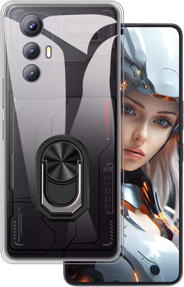 OAGELIM for Cubot Max 5 Ultra Thin Phone Case + Ring Holder Kickstand Bracket, Gel Pudding Soft Silicone Phone 6.95 inches (BlackRing-T)