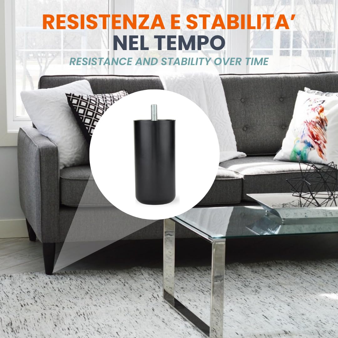 TENDAGGIMANIA Piedi Letto Contenitore, Divano in PVC Nero - Piedini per mobili Gambe per letto, Tavolini, Poltrone e Pouf Facili da Montare Altezza 10 cm - 1 Pezzo - Diametro Vite 1 CM