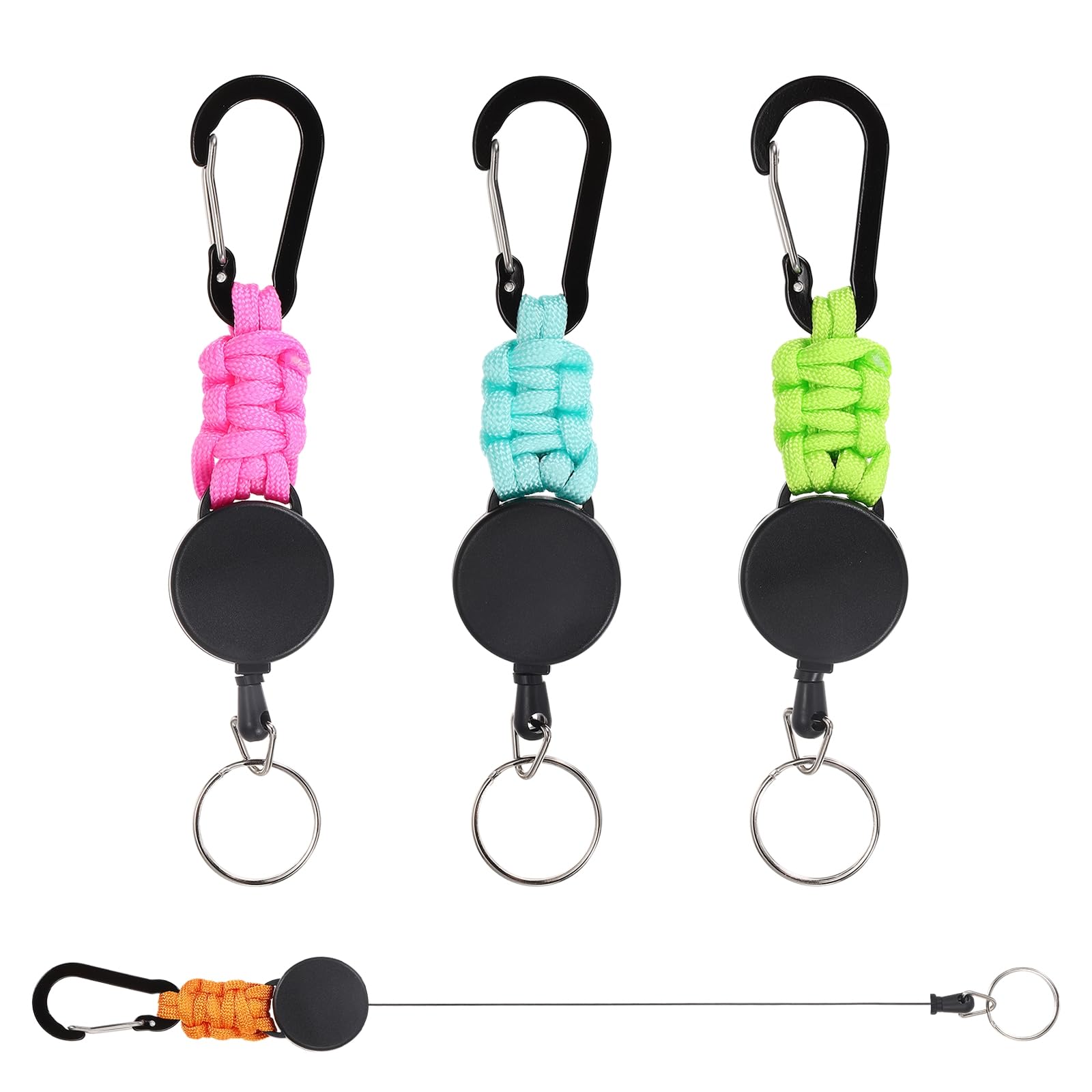 PATIKIL Retractable Keychain, 4 Pcs Heavy Duty Carabiners Badge Holder Reel ID Holder Clip Key Chain with 27" Steel Cord for Bags Keys Ring Cards Electronics, Light Blue Mix