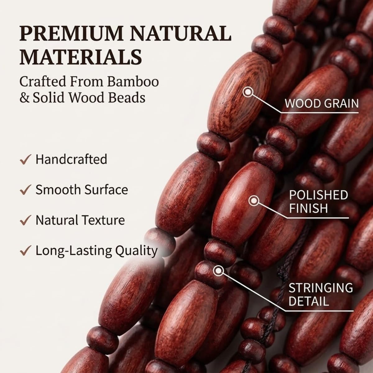 Rideau de Porte en Perles de Bois Naturel, Séparateur d’espace Décoratif Pour Studio et Petit Appartement, Crée de L’intimité Sans Bloquer La Lumière Ni L’air, Solution(Dark Red,100x210cm)