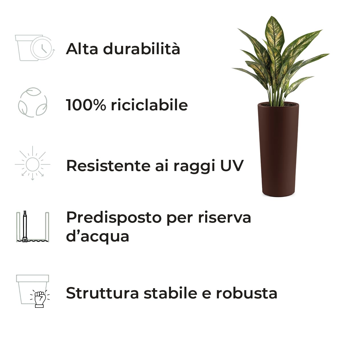 Veca Veneta Casalinghi S.P.A. Vaso FIORIERA Tondo in Pls Alto 85 CM Vari Colori Cache-Pot CLOU diam. 38' (Antracite)