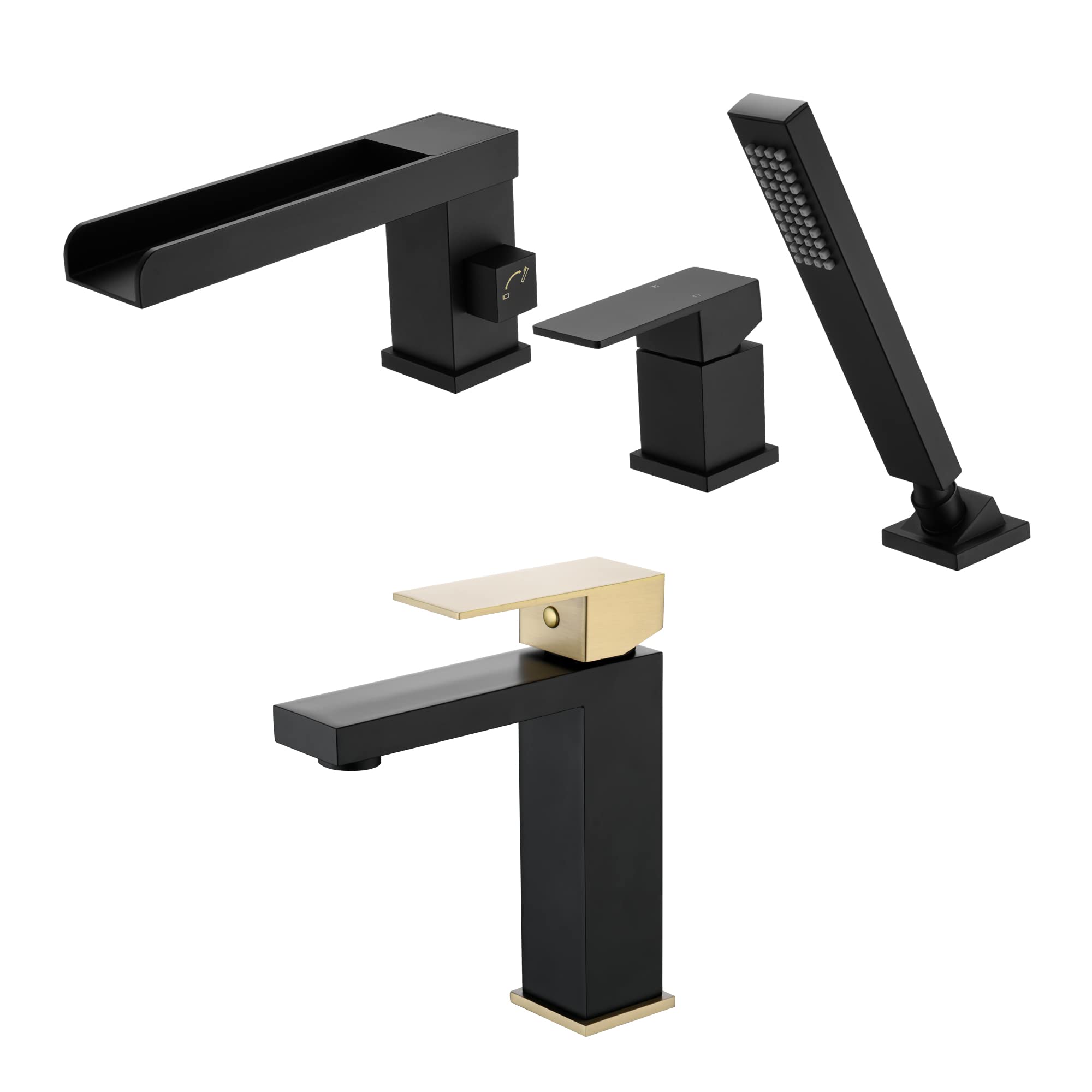 Nfusrxmbk Black Bathroom Faucet S1412-Mg + Roman Tub Faucet S2148w-Mb