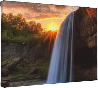 Canvas Wall Art for Living Room 8 x 12 inches Modern Artwork Painting Pictures Hanging Canvas Prints Waterfall at Sunset Aesthetic Wall Art for Bedroom Bathroom Office Wall Art Print Decor