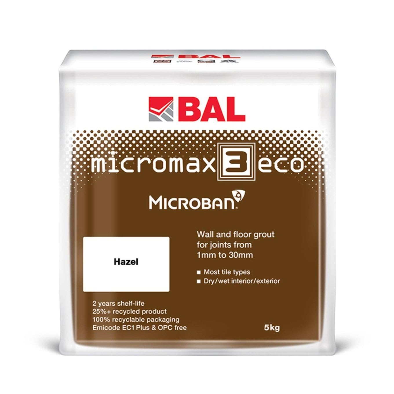 Bal Micromax3 Eco Grout Wall & Floor Grout, Rapid Set, Antimicrobial, Suitable For Interior & Exterior 5KG Bag - Hazel — image 1
