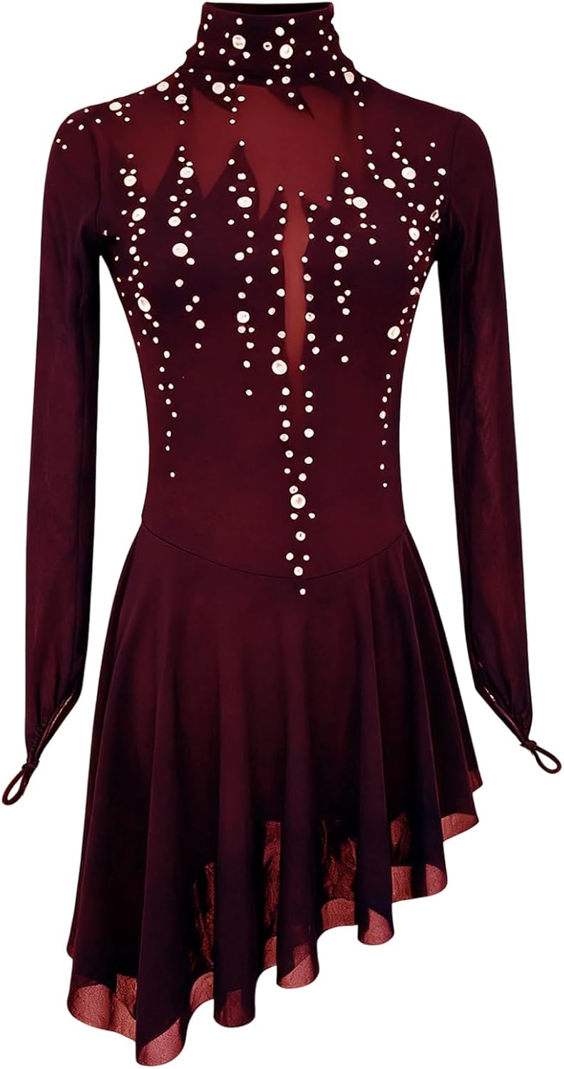 LIUHUO Figure Skating Dress Black Turtleneck Big Open Back Mesh Group Girls Competition Performance