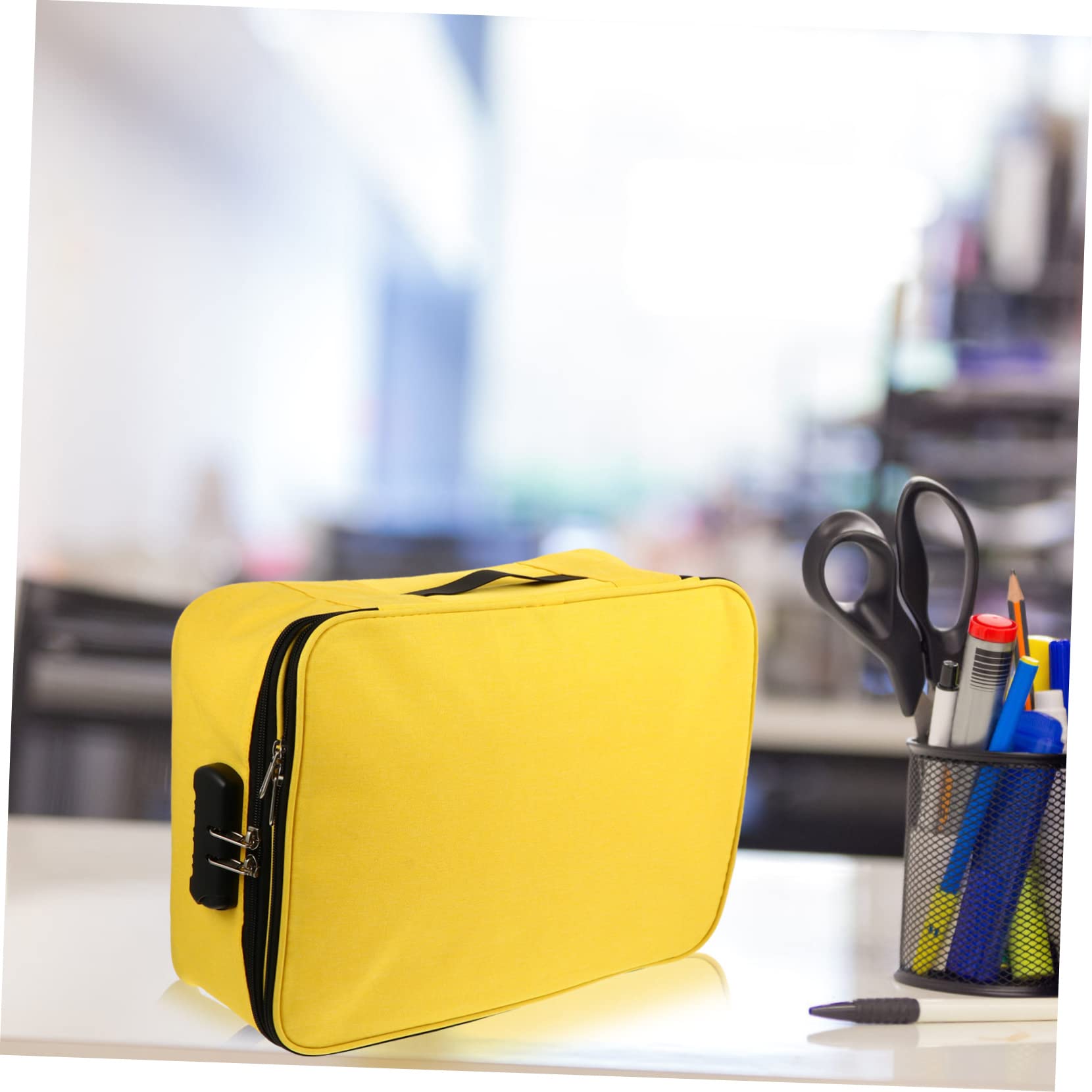 COLLBATH Pochette Portadocumenti Grande Capacità con Doppia Zip e Lucchetto | Tessuto Cationico, e Facile da Sollevare, Gialla, per Viaggio D'affari