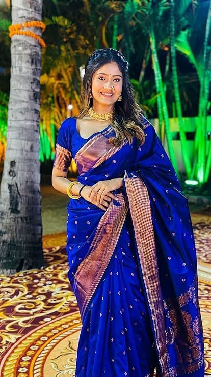 Women's Banarasi Saree Pure Kanjivaram Style Silk Saree With Blouse Piece for Wedding