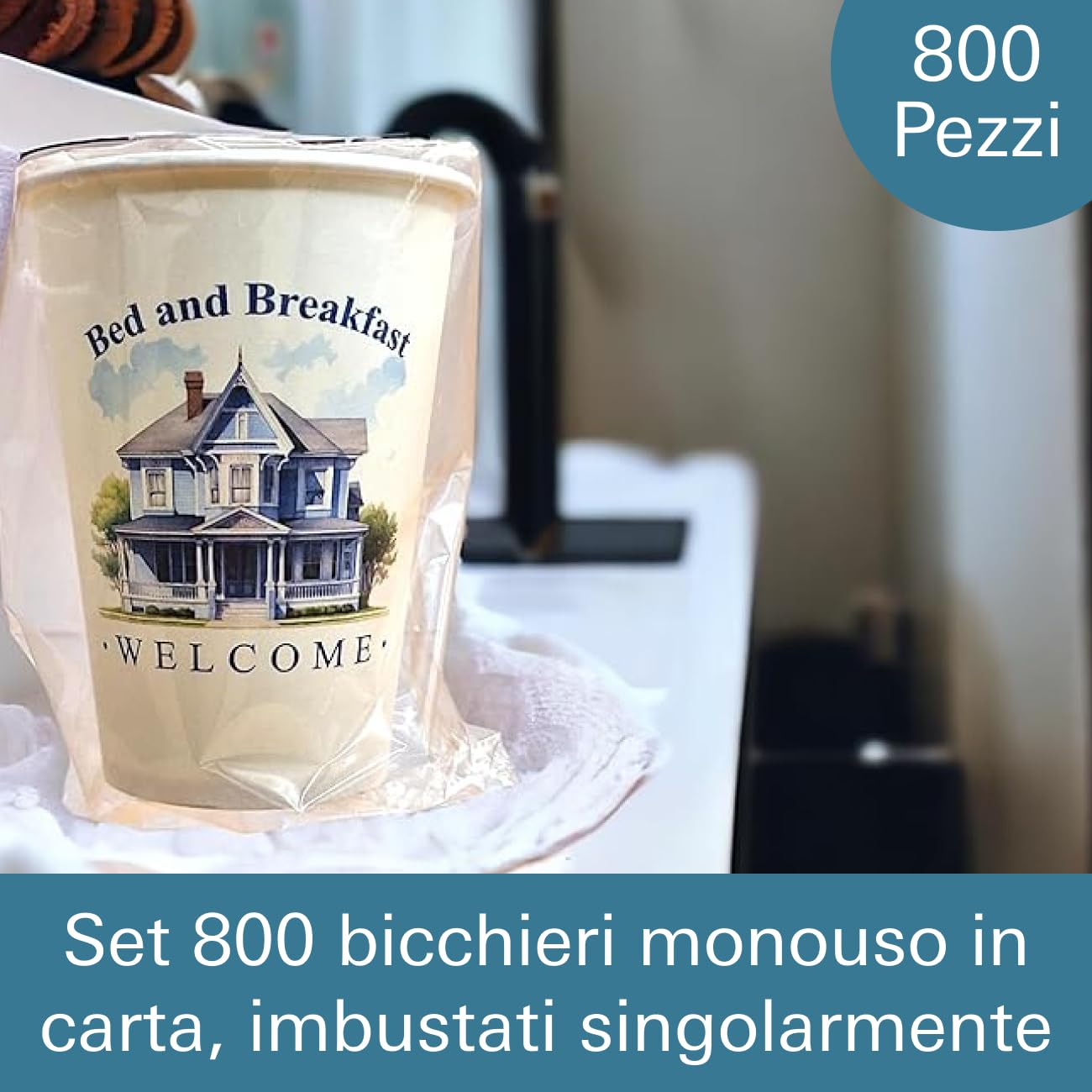 Generico Mecup Vasos desechables de papel envueltos individualmente Taza desechable bebidas calientes y frías para hotel o b&b (800, B&B)