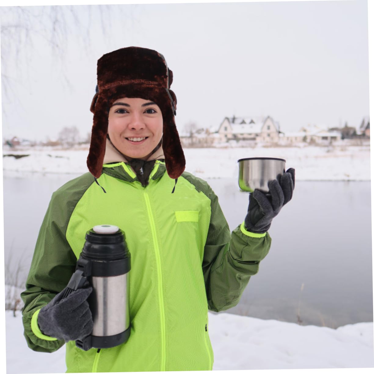 WOFASHPURET Unisex Trapper Hat for Men Windproof Pilot Cap Ear Flaps Plus Size Thickened Ear Muffs for Cold Days Green