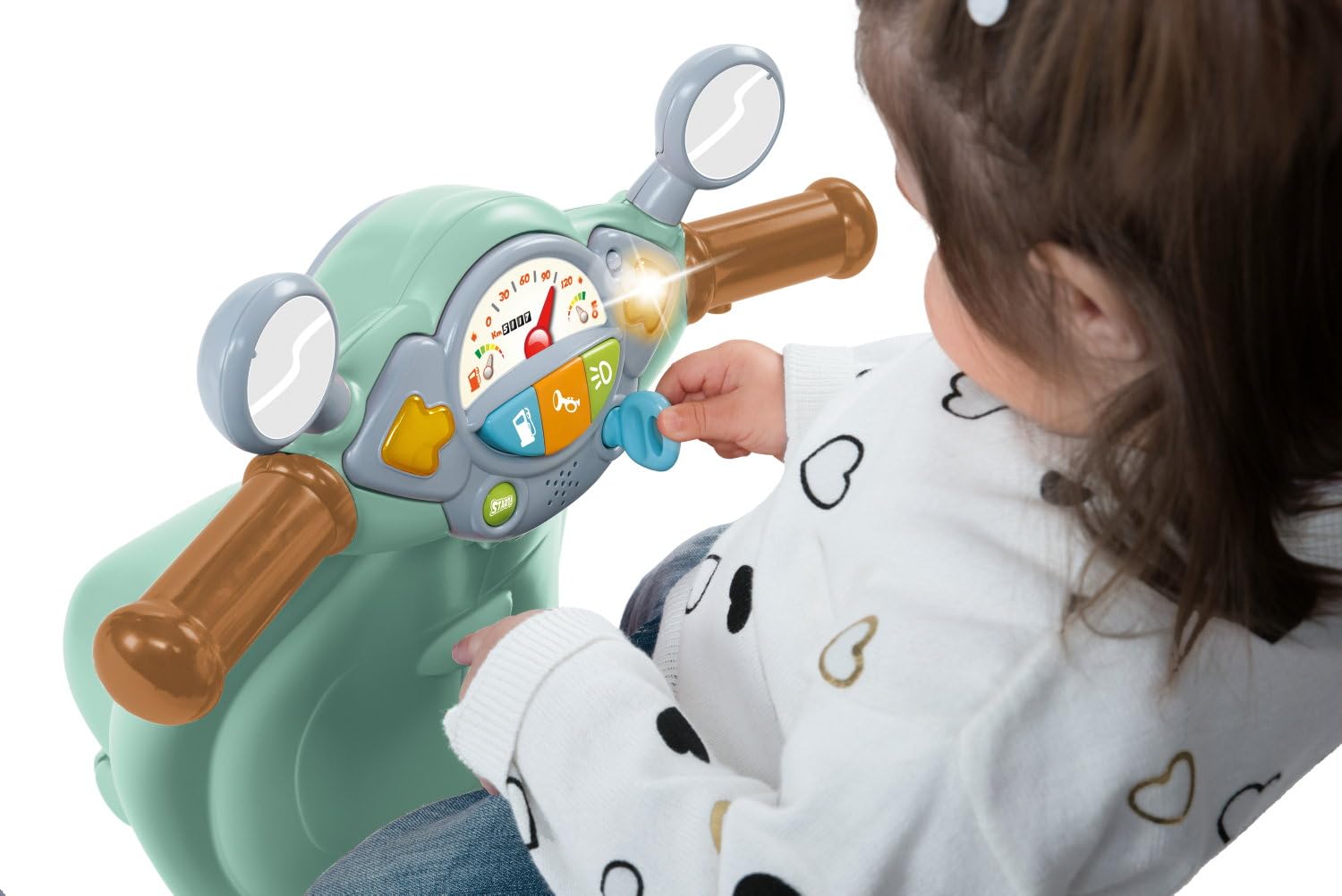 Chicco Vespa Primavera für Kinder Grün, fahrbares Spielzeugmotorrad mit elektronischem Bedienfeld, Lichtern und Geräuschen, abnehmbare Stützräder, Max 25 Kg - Spielzeug für Kinder 1-3 Jahre